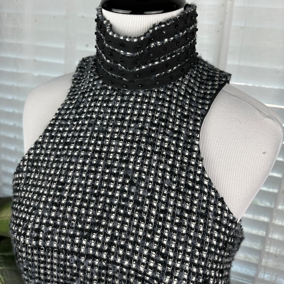 Karl Lagerfeld Impulse Black Tweed High Collar Sheath Dress Classic Size 2 - Picture 5 of 12